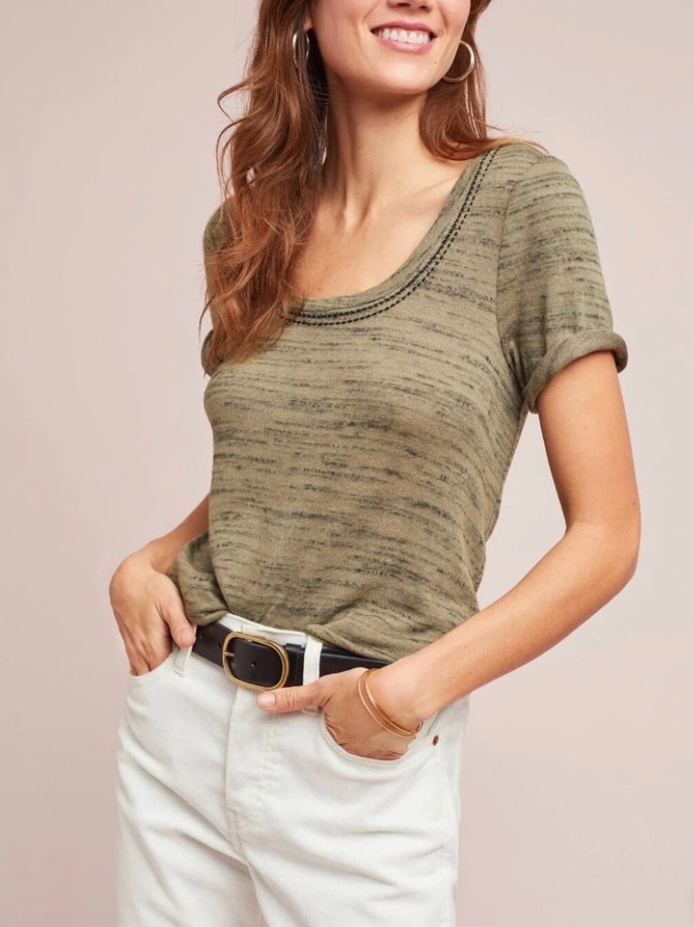 Women's Olive Scoop Neck Short Sleeve Tee